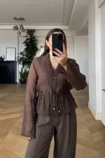 Hakim Yaka Bel Büzgülü Kadın Gömlek