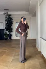 Women's Palazzo Pants with Rhinestone Trim