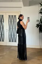 Suni Deri Püskül Detaylı Mini Etek