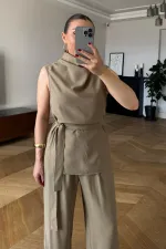 Sıfır Kol Bluz Pantolon Kadın Takım