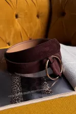 Ceinture en suédine pour femme avec boucle ronde