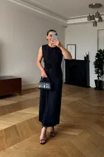 Sıfır Kol Gül Detaylı Uzun Elbise Sıfır Kol Gül Detaylı Uzun Elbise