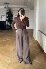 Women's Palazzo Pants with Rhinestone Trim