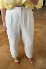 Pileli Keten Kadın Pantolon