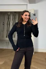 Çıtçıtlı Fitilli Triko Kazak