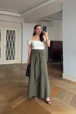 Beli Lastikli Müslin Midi Etek