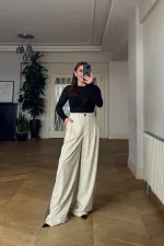 Women's Palazzo Pants with Rhinestone Trim