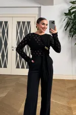 Transparan Uzun Kollu Şal Yaka Bluz