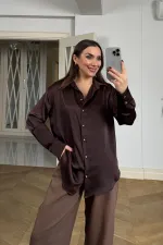 Gold Düğmeli Saten Kadın Gömlek