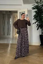 Desenli Beli Lastikli Şifon Etek