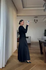 Beli Lastikli Uzun Saten Etek