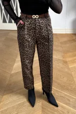 Kemerli Leopar Desenli Kadın Pantolon