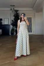 Square Neck Polka Dot Strappy Midi Dress Square Neck Polka Dot Strappy Midi Dress