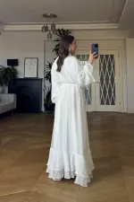 Mandarin Collar Long Dress with Ruffle Detail Mandarin Collar Long Dress with Ruffle Detail