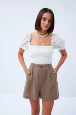 Balon Kol Gipeli Bej Bluz Tuba Butik