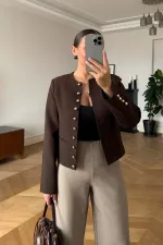 Crop Blazer Yakasız Kadın Ceket