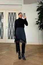 Dantelli Saten Mini Etek