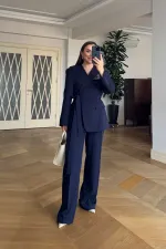 Pelerin Detaylı Blazer Ceket Pantolon Kadın Takım
