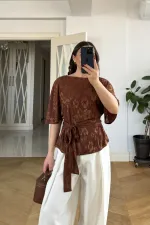 Bağlama Detaylı Kısa Kollu Bluz