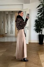 Beli Lastikli Uzun Saten Etek