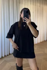 Oversize Bisiklet Yaka Kadın Tişört