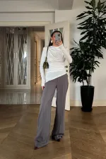 Vatkalı Asimetrik Uzun Kollu Bluz