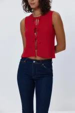 Bağlamalı Triko Kadın Yelek