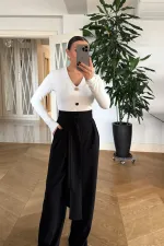 Kuşak Detaylı Pileli Kadın Pantolon