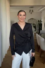 Kruvaze Bağlamalı Uzun Kollu Bluz