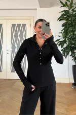 Dik Yaka Fitilli Uzun Kollu Bluz