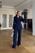 Pelerin Detaylı Blazer Ceket Pantolon Kadın Takım