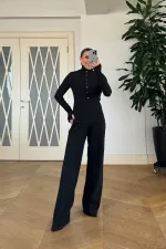 Dik Yaka Fitilli Uzun Kollu Bluz