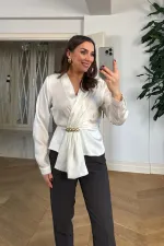 Kruvaze Yaka Uzun Kollu Bluz