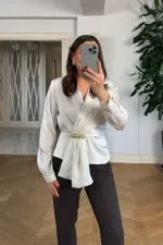 Kruvaze Yaka Uzun Kollu Bluz