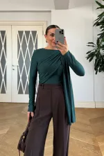 Şal Detaylı Uzun Kollu Bluz