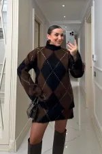 Baklava Desenli  Kazak Etek TrikoTakım