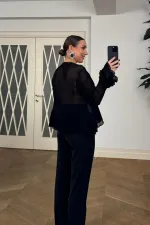 Bağcık Detaylı Fırfırlı Uzun Kollu Bluz