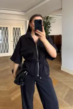 Women's Jacket and Trousers Suit with Drawstring Waist Women's Jacket and Trousers Suit with Drawstring Waist