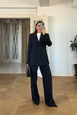Kruvaze Çizgili Blazer Ceket Pantolon Kadın Takım Kruvaze Çizgili Blazer Ceket Pantolon Kadın Takım