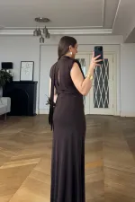 V-Neck Long Dress with Knot Detail