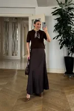 Beli Lastikli Uzun Saten Etek