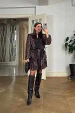 Desenli Şifon Mini Elbise