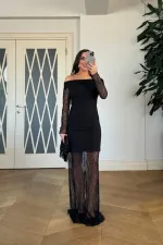 Madonna Yaka Dantel Detaylı Elbise