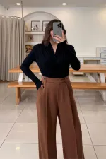 Wrap-Neck Padded Long-Sleeved Bodysuit