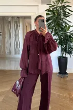 Hakim Yaka Bağlamlı Uzun Kollu Bluz