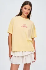 T-shirt à manches courtes imprimé à col rond pour femme, 100 % coton