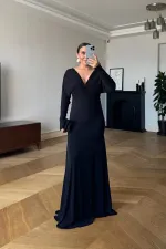 Büzgülü Uzun Kollu Uzun Elbise