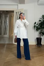 Kruvaze Kemerli Uzun Kollu Bluz