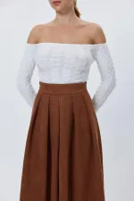 Kayık Yaka Crop Triko Kadın Kazak