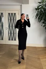 Kadife Dokulu Midi Gömlek Elbise